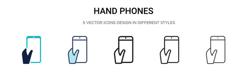 Wall Mural - Hand phones icon in filled, thin line, outline and stroke style. Vector illustration of two colored and black hand phones vector icons designs can be used for mobile, ui, web
