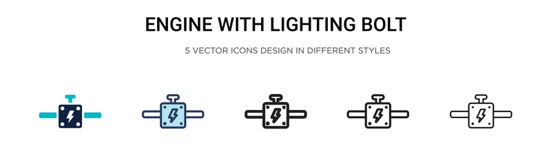 Poster - engine with lighting bolt icon in filled, thin line, outline and stroke style. vector illustration o