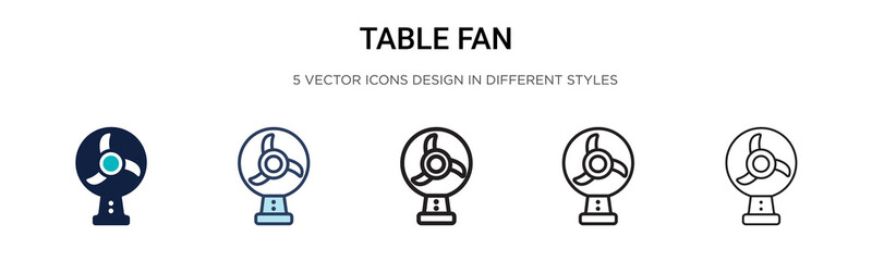 Table fan icon in filled, thin line, outline and stroke style. Vector illustration of two colored and black table fan vector icons designs can be used for mobile, ui, web