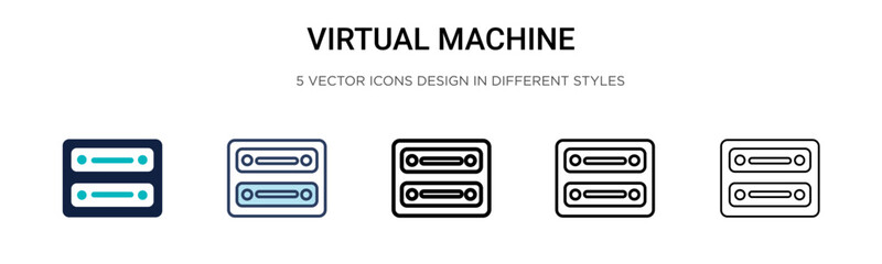 Poster - Virtual machine icon in filled, thin line, outline and stroke style. Vector illustration of two colored and black virtual machine vector icons designs can be used for mobile, ui, web