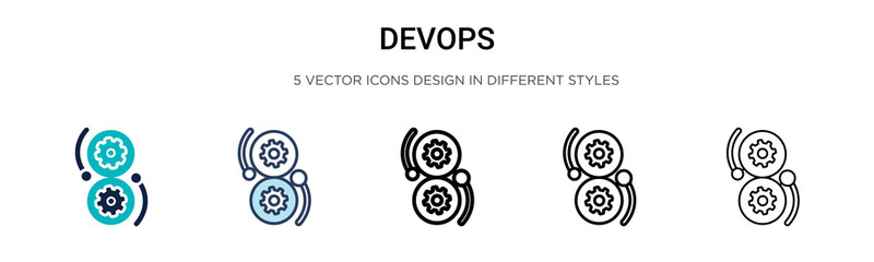 Poster - Devops icon in filled, thin line, outline and stroke style. Vector illustration of two colored and black devops vector icons designs can be used for mobile, ui, web