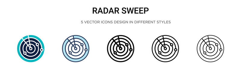 Poster - Radar sweep icon in filled, thin line, outline and stroke style. Vector illustration of two colored and black radar sweep vector icons designs can be used for mobile, ui, web