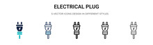 Electrical Plug Icon In Filled, Thin Line, Outline And Stroke Style. Vector Illustration Of Two Colored And Black Electrical Plug Vector Icons Designs Can Be Used For Mobile, Ui, Web