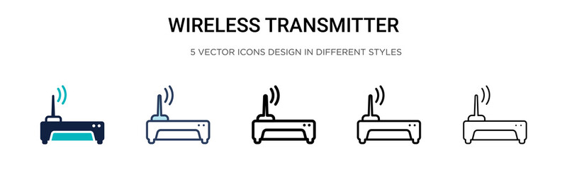 Poster - wireless transmitter icon in filled, thin line, outline and stroke style. vector illustration of two