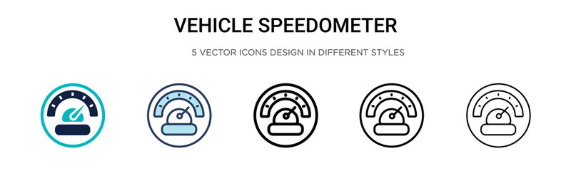 Poster - Vehicle speedometer icon in filled, thin line, outline and stroke style. Vector illustration of two colored and black vehicle speedometer vector icons designs can be used for mobile, ui, web