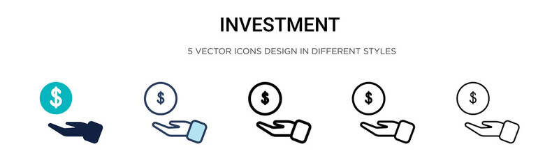 Investment icon in filled, thin line, outline and stroke style. Vector illustration of two colored and black investment vector icons designs can be used for mobile, ui, web