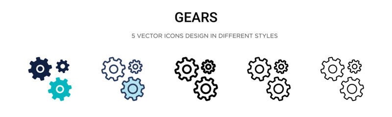 Poster - gears icon in filled, thin line, outline and stroke style. vector illustration of two colored and bl
