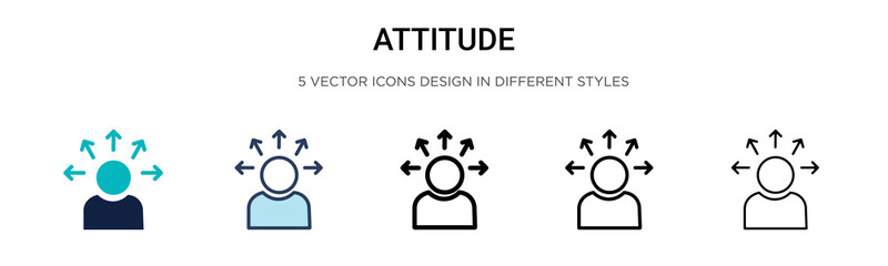 Attitude icon in filled, thin line, outline and stroke style. Vector illustration of two colored and black attitude vector icons designs can be used for mobile, ui, web
