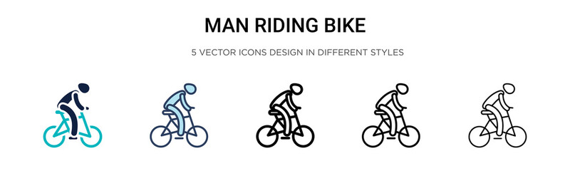 Poster - man riding bike icon in filled, thin line, outline and stroke style. vector illustration of two colo