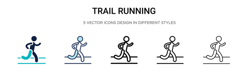 Poster - Trail running icon in filled, thin line, outline and stroke style. Vector illustration of two colored and black trail running vector icons designs can be used for mobile, ui, web
