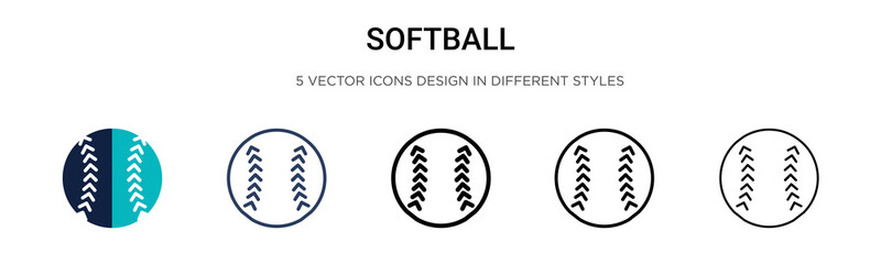 Softball icon in filled, thin line, outline and stroke style. Vector illustration of two colored and black softball vector icons designs can be used for mobile, ui, web