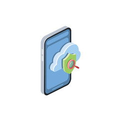 Poster - Smartphone cloud shield search magnifier. Vector 3d isometric, color web icon, new flat style. Creative illustration design, isolated graphic idea for infographics.
