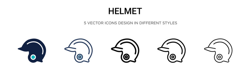 Helmet icon in filled, thin line, outline and stroke style. Vector illustration of two colored and black helmet vector icons designs can be used for mobile, ui, web