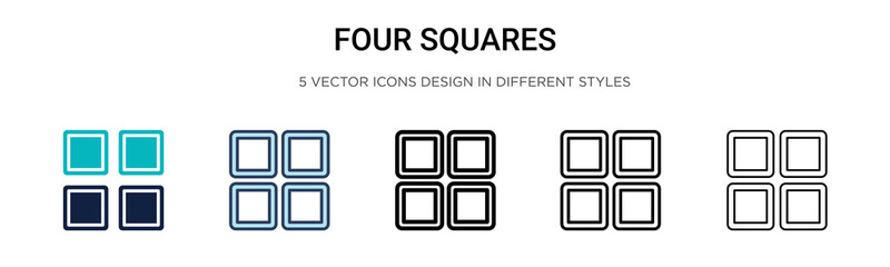 Poster - four squares icon in filled, thin line, outline and stroke style. vector illustration of two colored