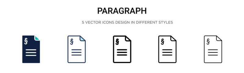 Poster - Paragraph icon in filled, thin line, outline and stroke style. Vector illustration of two colored and black paragraph vector icons designs can be used for mobile, ui, web