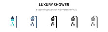 Luxury Shower Icon In Filled, Thin Line, Outline And Stroke Style. Vector Illustration Of Two Colored And Black Luxury Shower Vector Icons Designs Can Be Used For Mobile, Ui, Web