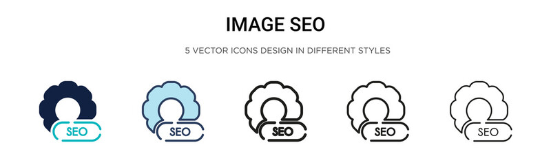 Poster - Image seo icon in filled, thin line, outline and stroke style. Vector illustration of two colored and black image seo vector icons designs can be used for mobile, ui, web