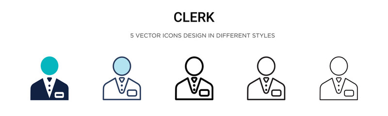 Poster - clerk icon in filled, thin line, outline and stroke style. vector illustration of two colored and bl