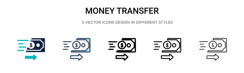 Poster - money transfer icon in filled, thin line, outline and stroke style. vector illustration of two color