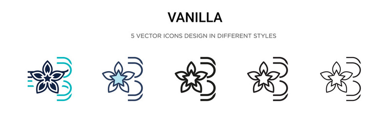 Vanilla icon in filled, thin line, outline and stroke style. Vector illustration of two colored and black vanilla vector icons designs can be used for mobile, ui, web