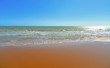 Seascape with Mollarella sand beach (spiaggia di mollarella) near coastal city of Licata , SICILY Italy