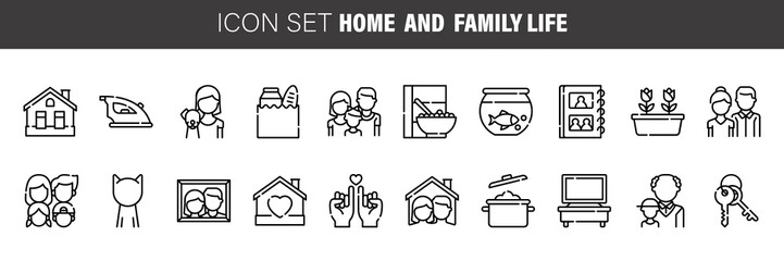 Set of Stay at home and family life icon set . COVID 19 or Corona virus concept. protection logo. Vector Illustration .