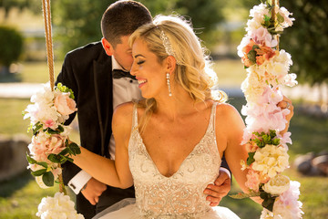 Wall Mural - in love wedding couple posing outdoor