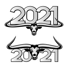 Canvas Print - White metal bull symbol 2021 year sign on a white background.