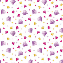 Faceted Diamonds Pattern. Purple, Pink And Yellow Diamonds Pattern.