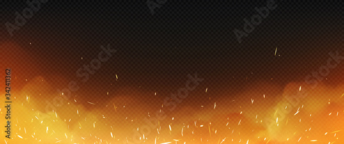 Realistic fire with smoke and weld sparks, flame isolated on transparent background Tableau sur Toile