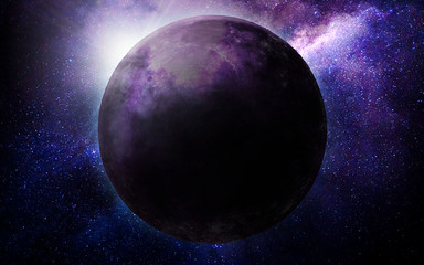 Wall Mural - abstract space illustration, 3d image, background, moon in space in purple colors