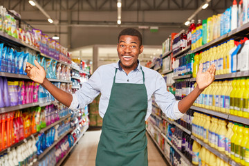 Friendly African seller in the supermarket