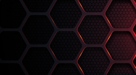 Wall Mural - futuristic technology hexagonal shape red light abstract metallic background vector illustration