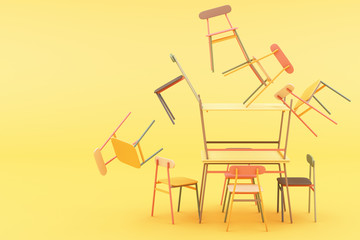 Poster - minimal chair in colorful pastel concept on yellow background 3d rendering