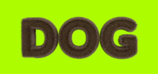 3D illustration text dog organic texture brown soft hair letter fluffy font green backgroun