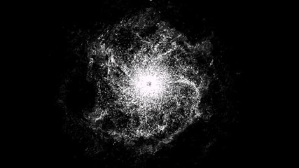 Poster - Rotating monochrome shining galaxy on black background. deep space exploration concept. Animation. Abstract star field of blue color spinning in dark cosmos, black and white.