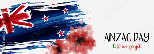 Cuadros en Lienzo New Zealand Anzac day banner with poppies
