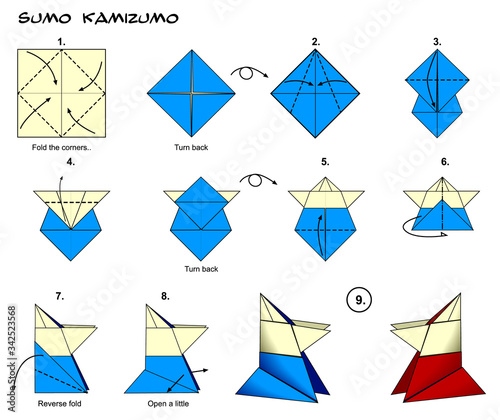 Fotografía Origami sumo wrestler diagram instructions steps
