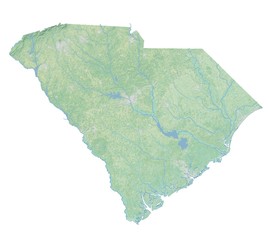 Wall Mural - High resolution topographic map of South Carolina with land cover, rivers and shaded relief in 1:1.000.000 scale.