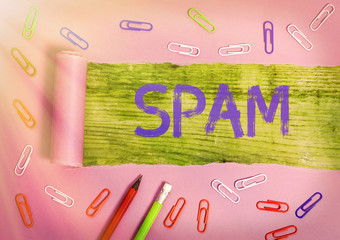 Poster - conceptual hand writing showing spam. concept meaning intrusive advertising inappropriate messages s