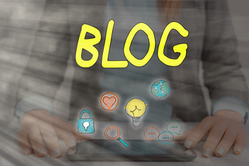 Poster - Word writing text Blog. Business photo showcasing regularly updated website web page run by individual