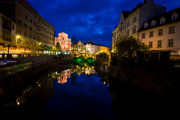 Wall Mural - waterfront at night in Ljubljana 