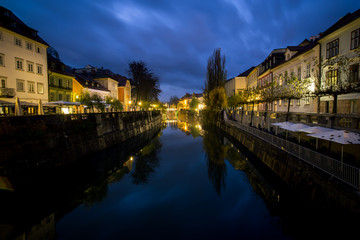 Wall Mural - waterfront at night in Ljubljana 