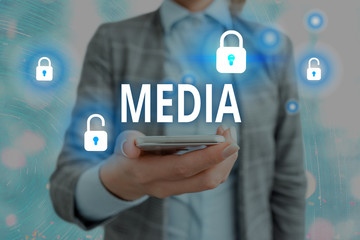 Poster - conceptual hand writing showing media. concept meaning the main means of mass communicationthat are 