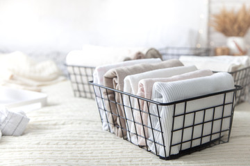 Close-up of white clothes neatly folded things