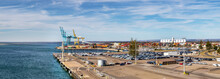 Panoramic View Of The Cranes And Dock At The Port Of Adelaide, Outer Harbor, Australia.