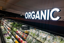 Organic Produce Vegetable Fruits Aisle With Signage Word In Supermarket