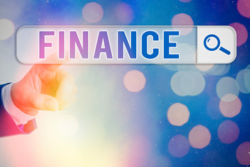 Poster - Writing note showing Finance. Business concept for Management of large government companies money amount Provide funds