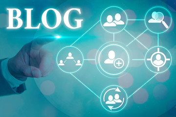 Poster - Conceptual hand writing showing Blog. Concept meaning regularly updated website web page run by individual