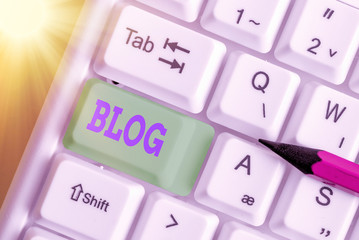 Poster - Word writing text Blog. Business photo showcasing regularly updated website web page run by individual